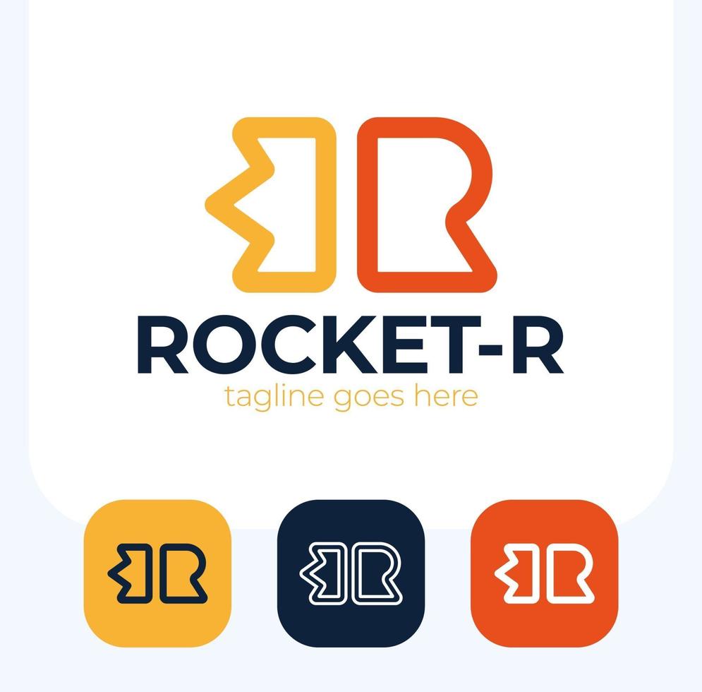 creatieve raket in r brief vector logo ontwerpset