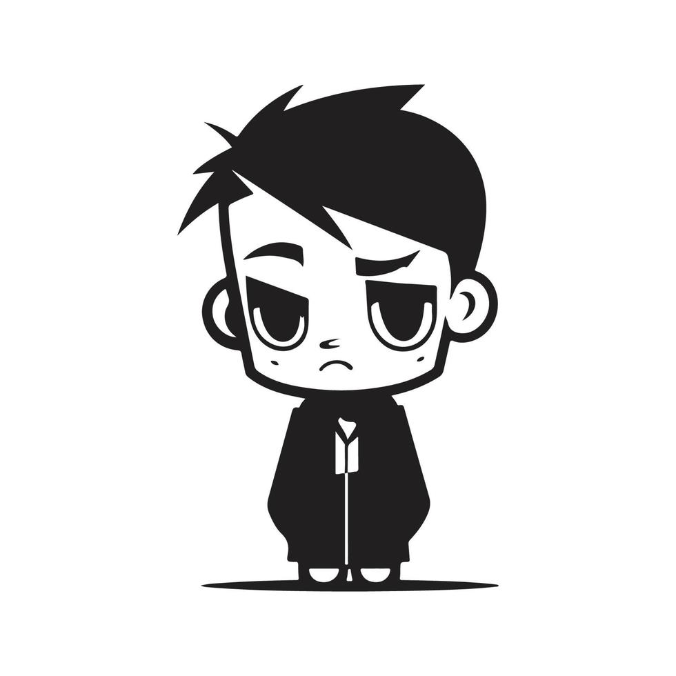 verdrietig tiener jongen, logo concept zwart en wit kleur, hand- getrokken illustratie vector