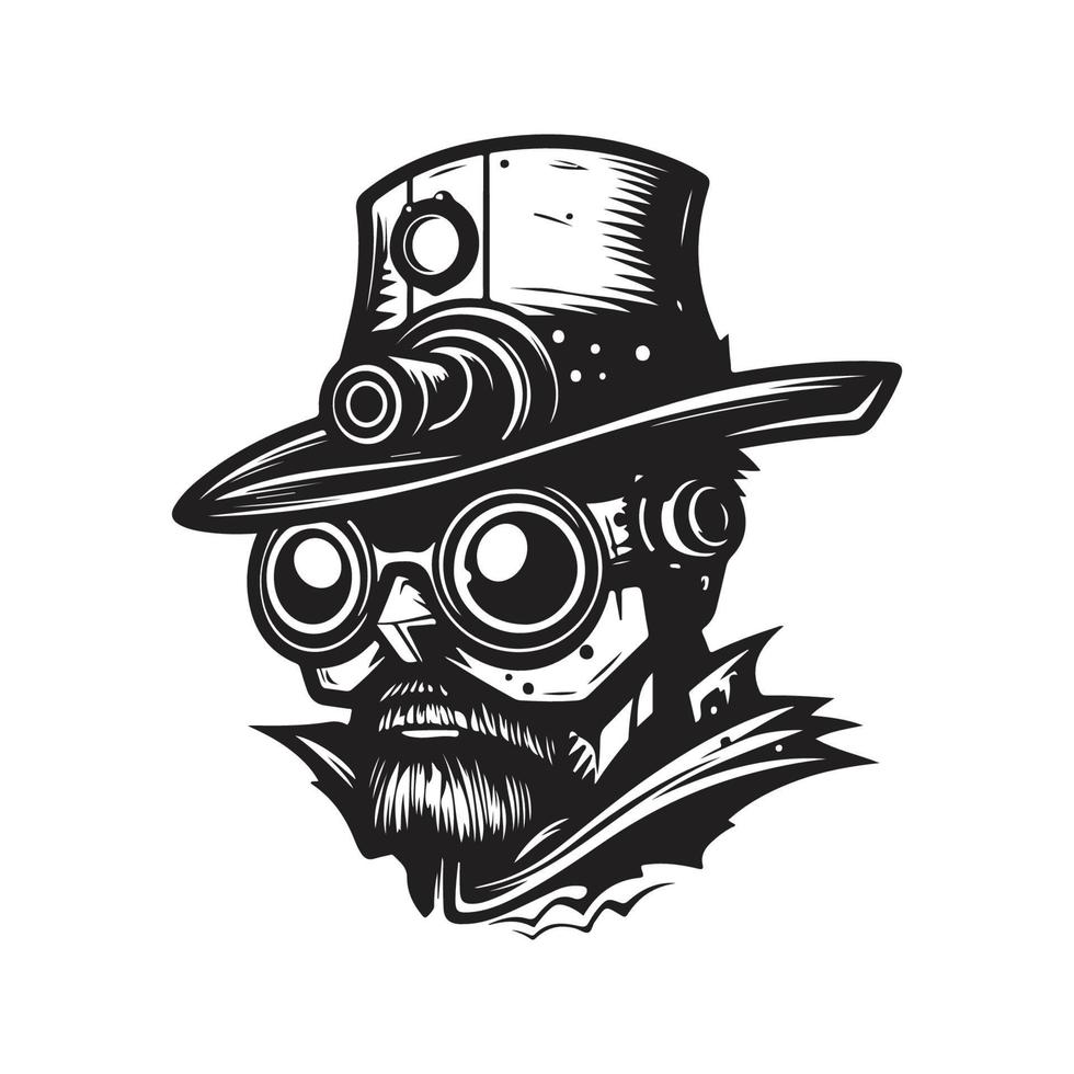 steampunk hoed, logo concept zwart en wit kleur, hand- getrokken illustratie vector