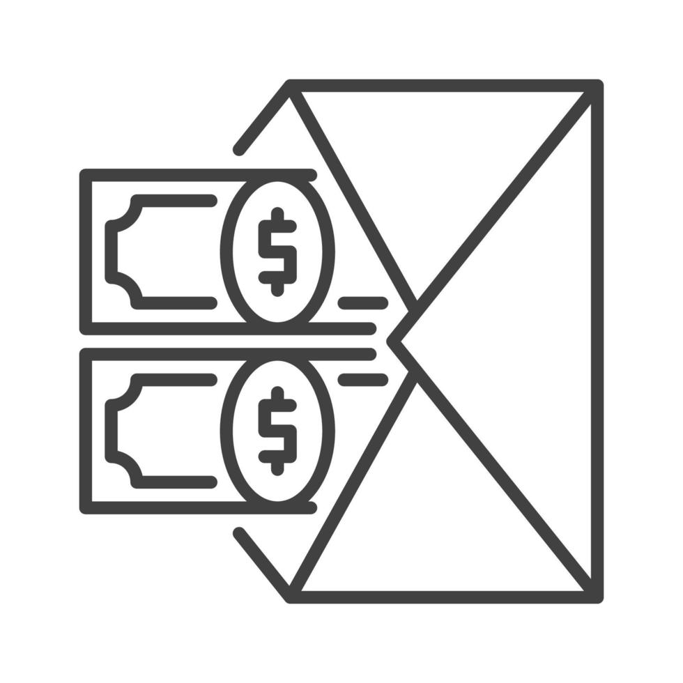 twee dollar bankbiljetten in envelop vector steekpenning concept lijn icoon
