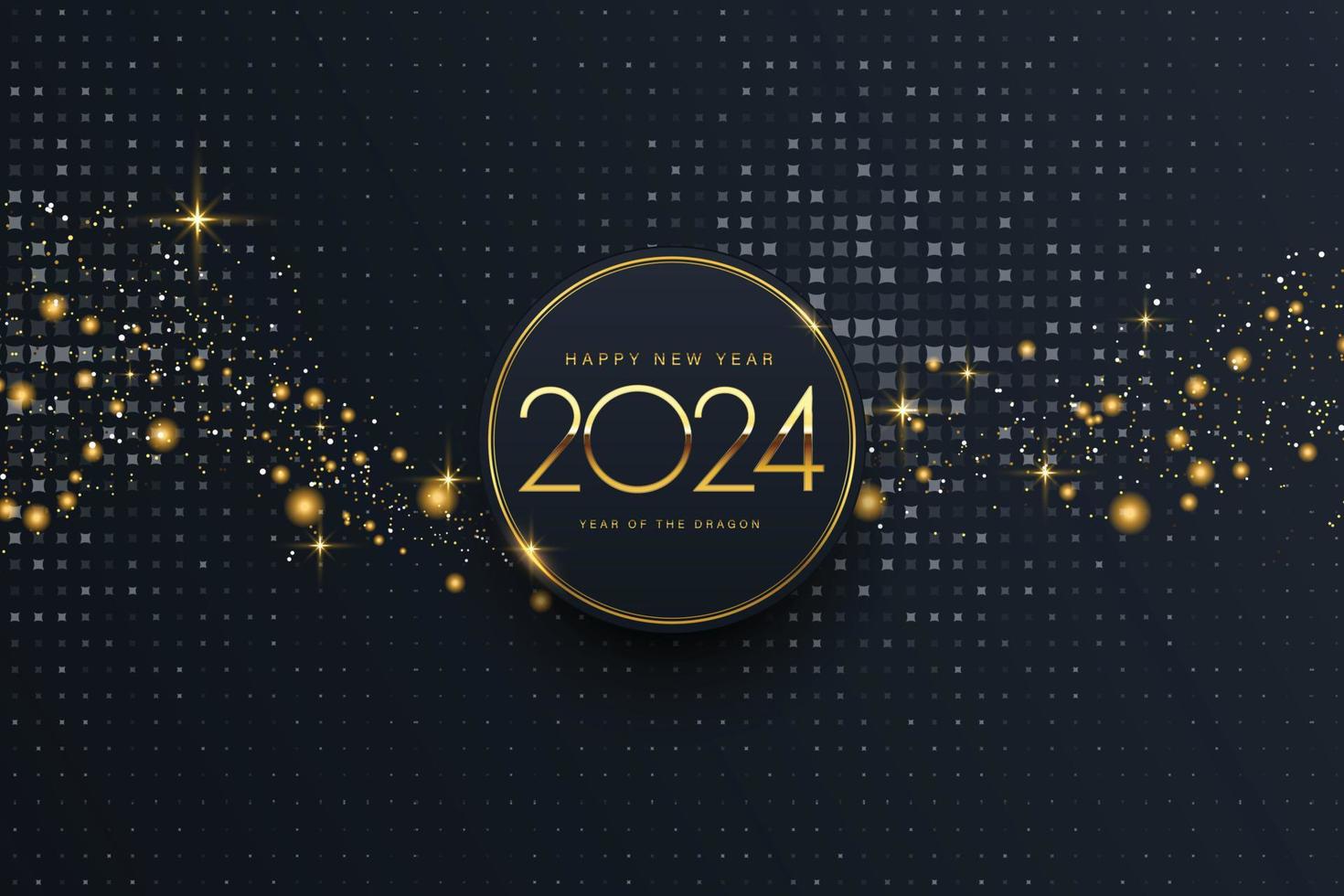 2024 gelukkig nieuw jaar elegant ontwerp - vector illustratie van gouden 2024 logo getallen Aan zwart achtergrond - perfect typografie voor 2024 opslaan de datum luxe ontwerpen en nieuw jaar viering.