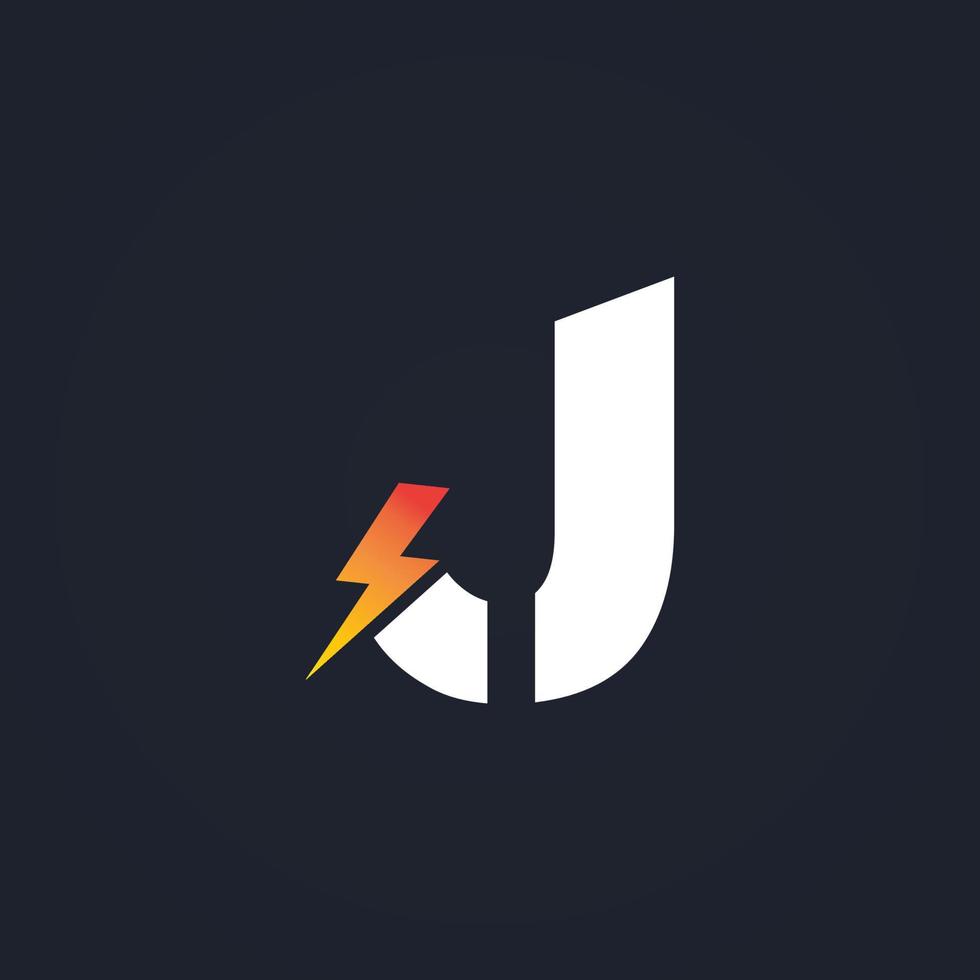 j brief logo met bliksem donder bout vector ontwerp. elektrisch bout brief j logo vector illustratie.