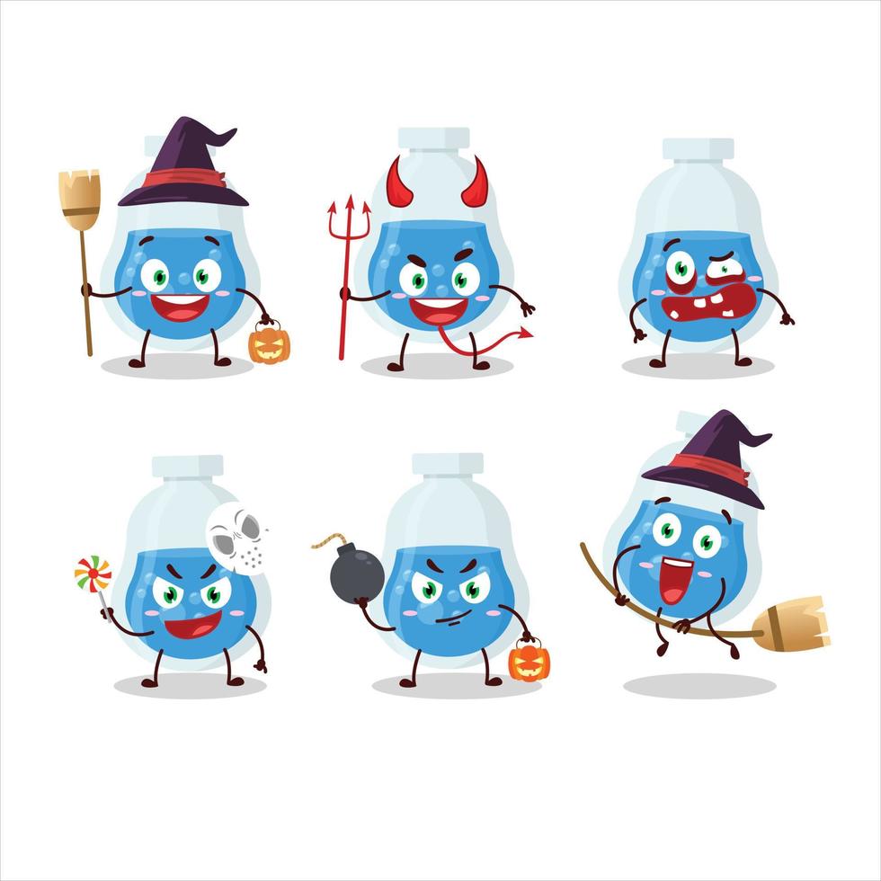 halloween uitdrukking emoticons met tekenfilm karakter van blauw toverdrank vector