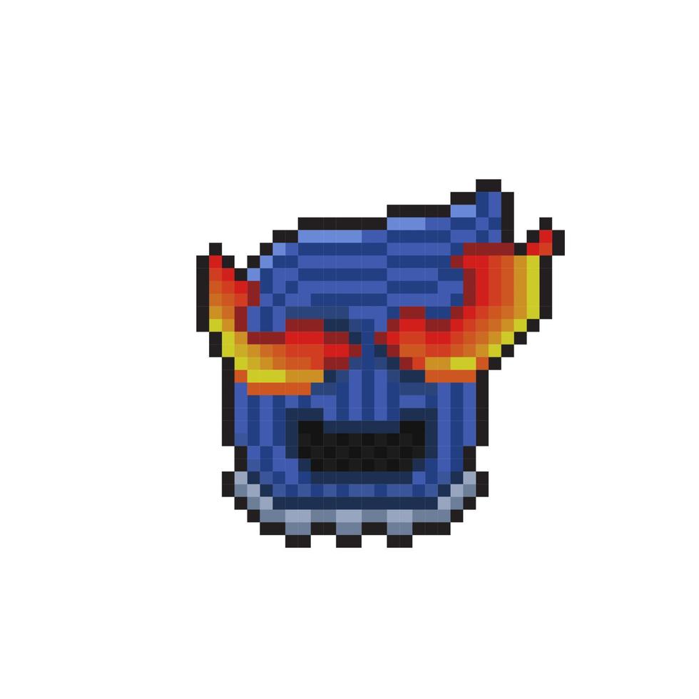 moordenaar hoofd met brand oog in pixel kunst stijl vector