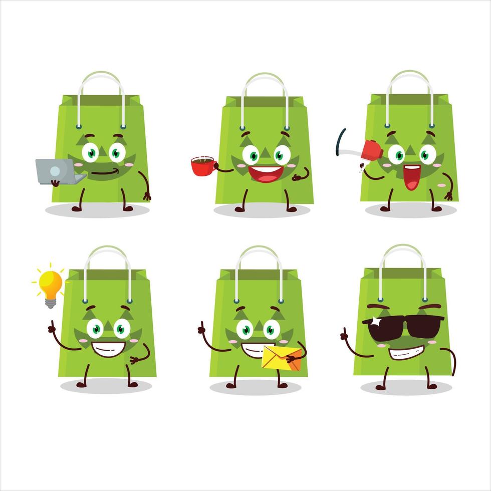 halloween tote zak tekenfilm karakter met divers types van bedrijf emoticons vector