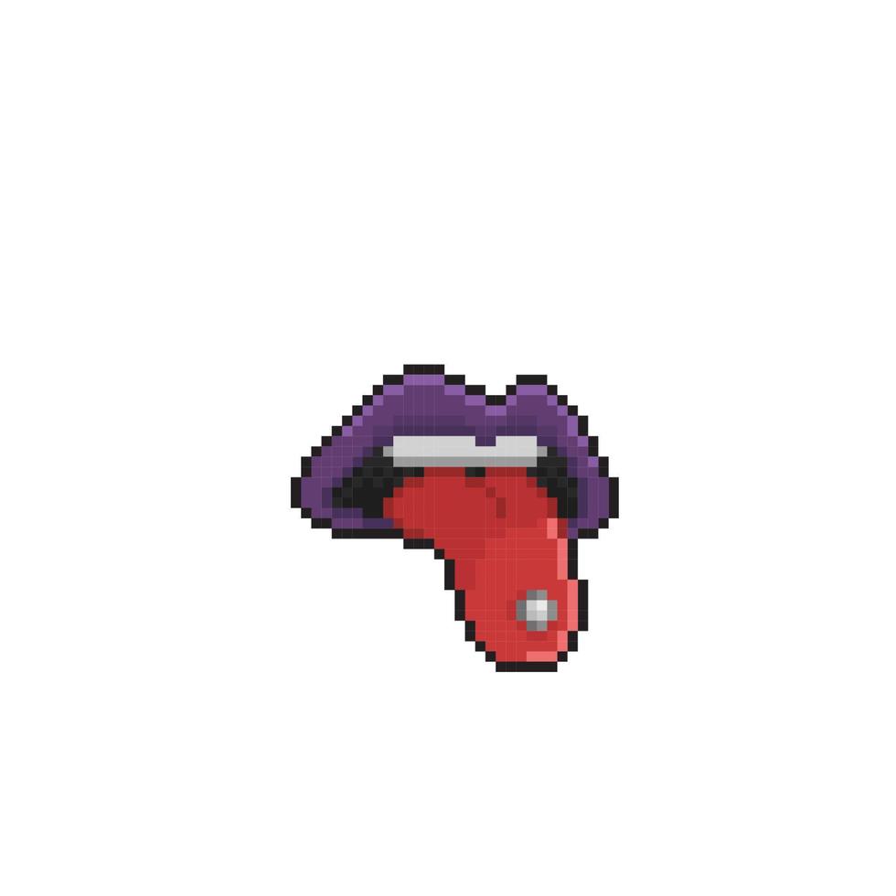 Purper lip met plakken uit tong in pixel kunst stijl vector