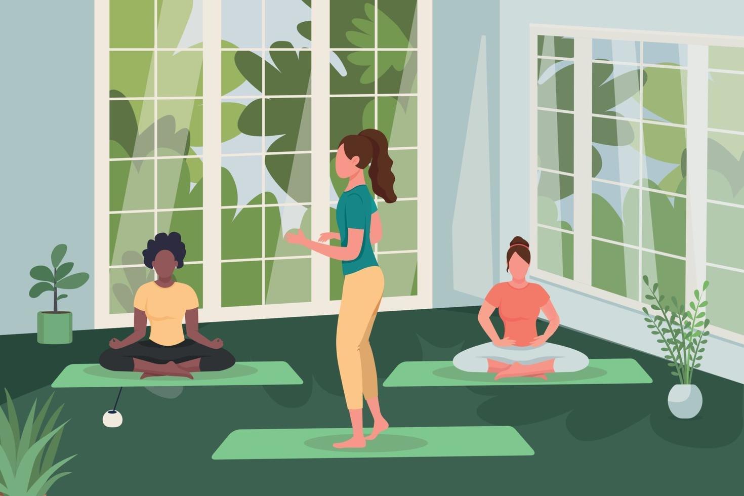 meditatie en yoga klasse egale kleur vectorillustratie vector