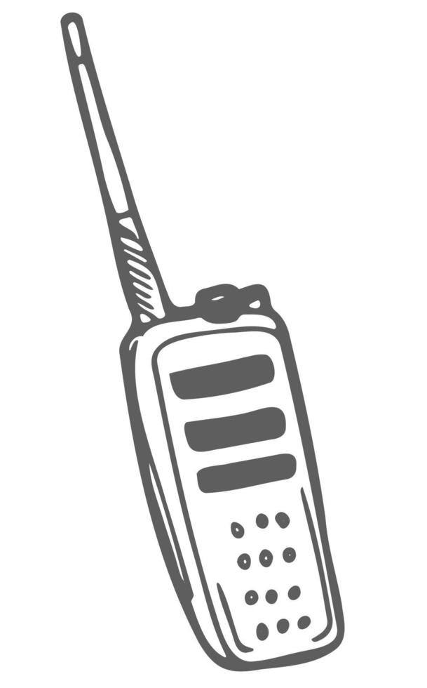 tekening radio walkietalkie icoon schetsen. Politie en leger radio vector