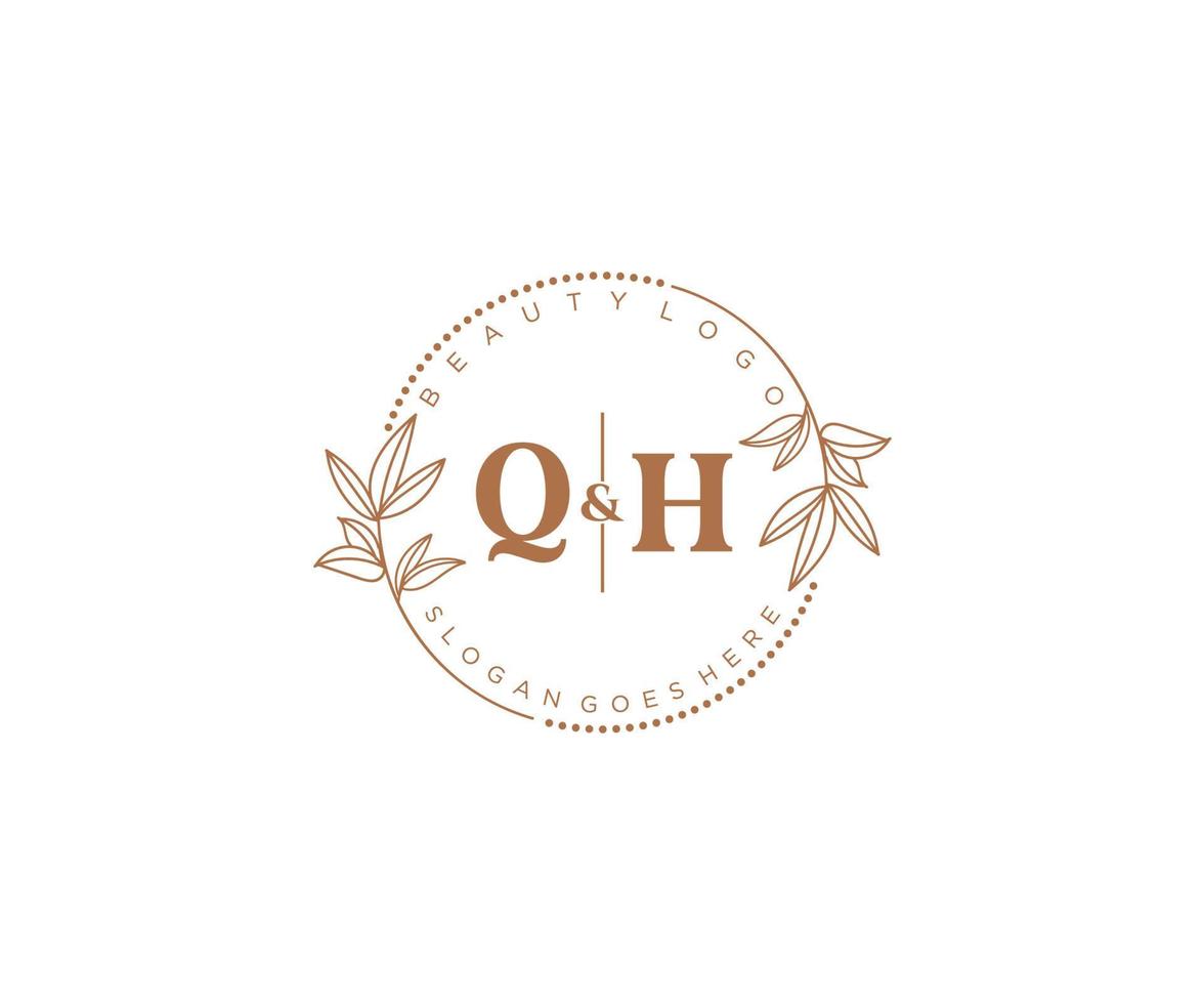 eerste qh brieven mooi bloemen vrouwelijk bewerkbare premade monoline logo geschikt voor spa salon huid haar- schoonheid winkel en kunstmatig bedrijf. vector