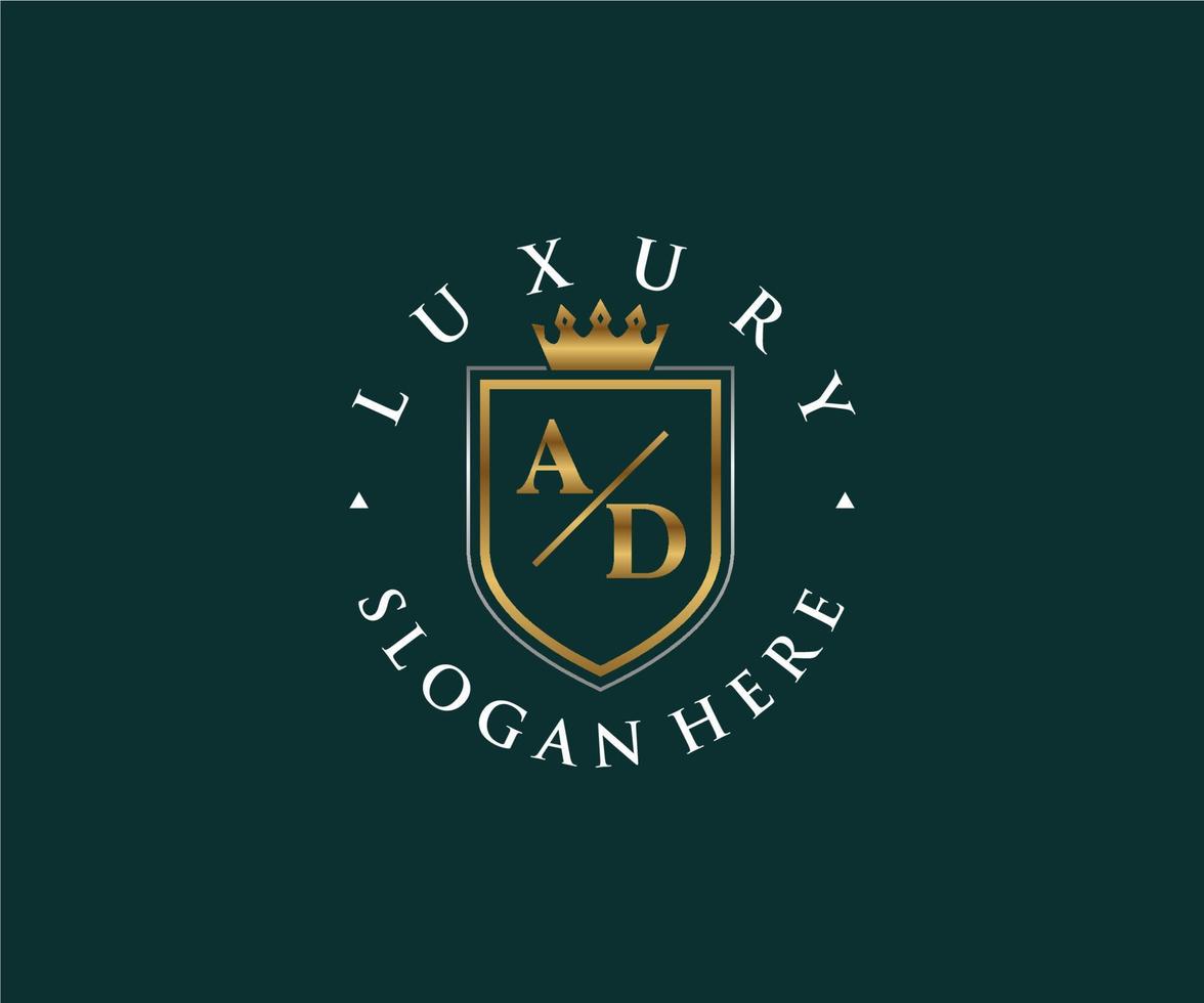 eerste advertentie brief Koninklijk luxe logo sjabloon in vector kunst voor restaurant, royalty, boetiek, cafe, hotel, heraldisch, sieraden, mode en andere vector illustratie.