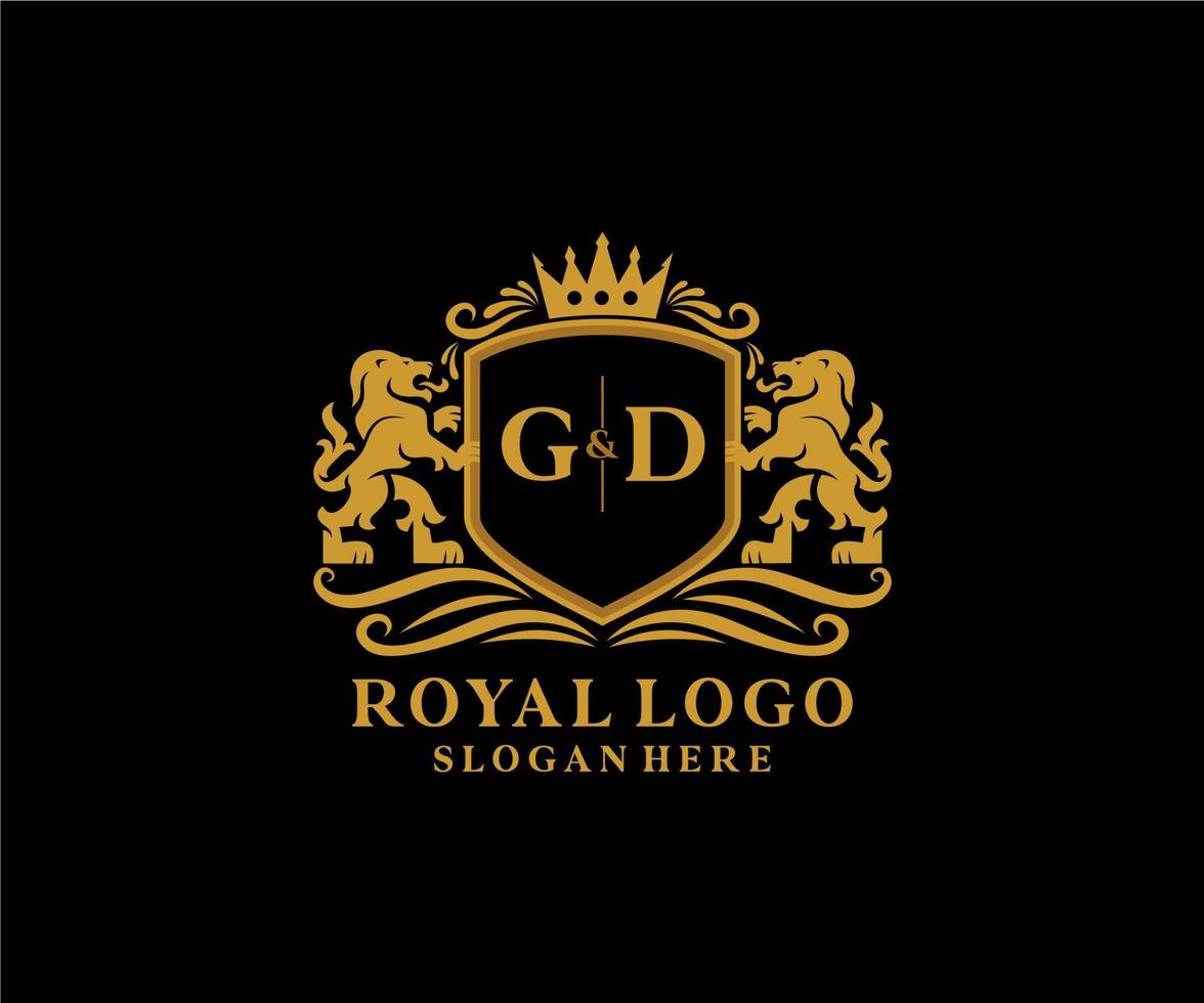 eerste gd brief leeuw Koninklijk luxe logo sjabloon in vector kunst voor restaurant, royalty, boetiek, cafe, hotel, heraldisch, sieraden, mode en andere vector illustratie.