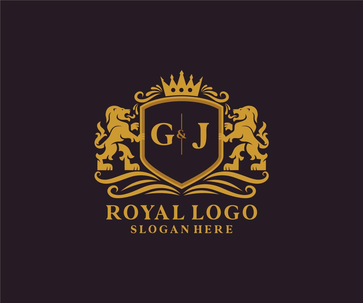 eerste gj brief leeuw Koninklijk luxe logo sjabloon in vector kunst voor restaurant, royalty, boetiek, cafe, hotel, heraldisch, sieraden, mode en andere vector illustratie.