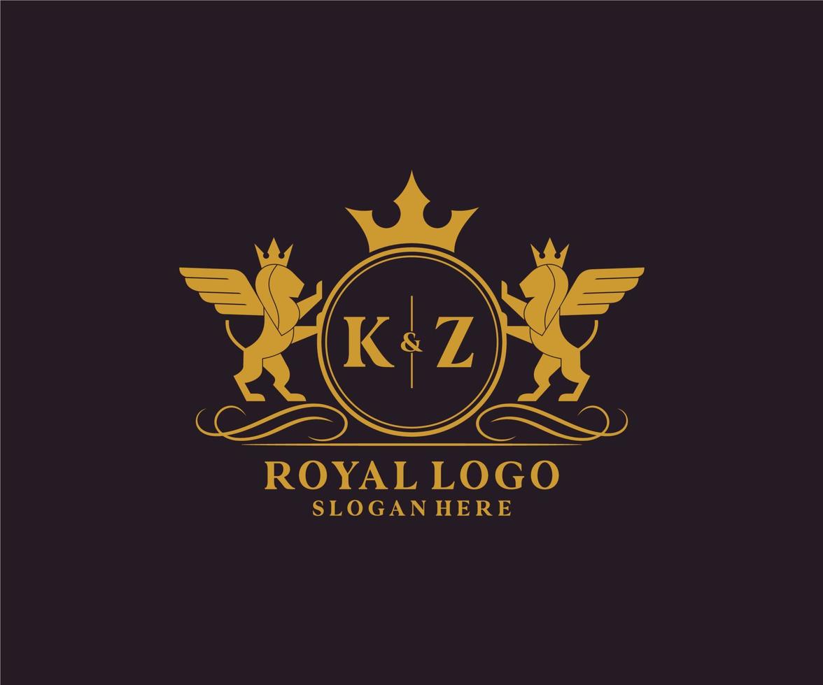 eerste kzo brief leeuw Koninklijk luxe heraldisch, wapen logo sjabloon in vector kunst voor restaurant, royalty, boetiek, cafe, hotel, heraldisch, sieraden, mode en andere vector illustratie.