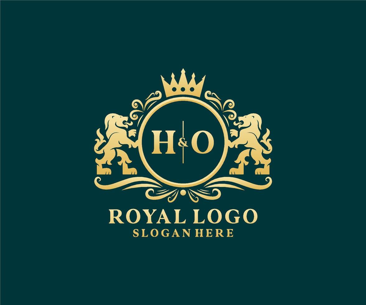 eerste ho brief leeuw Koninklijk luxe logo sjabloon in vector kunst voor restaurant, royalty, boetiek, cafe, hotel, heraldisch, sieraden, mode en andere vector illustratie.
