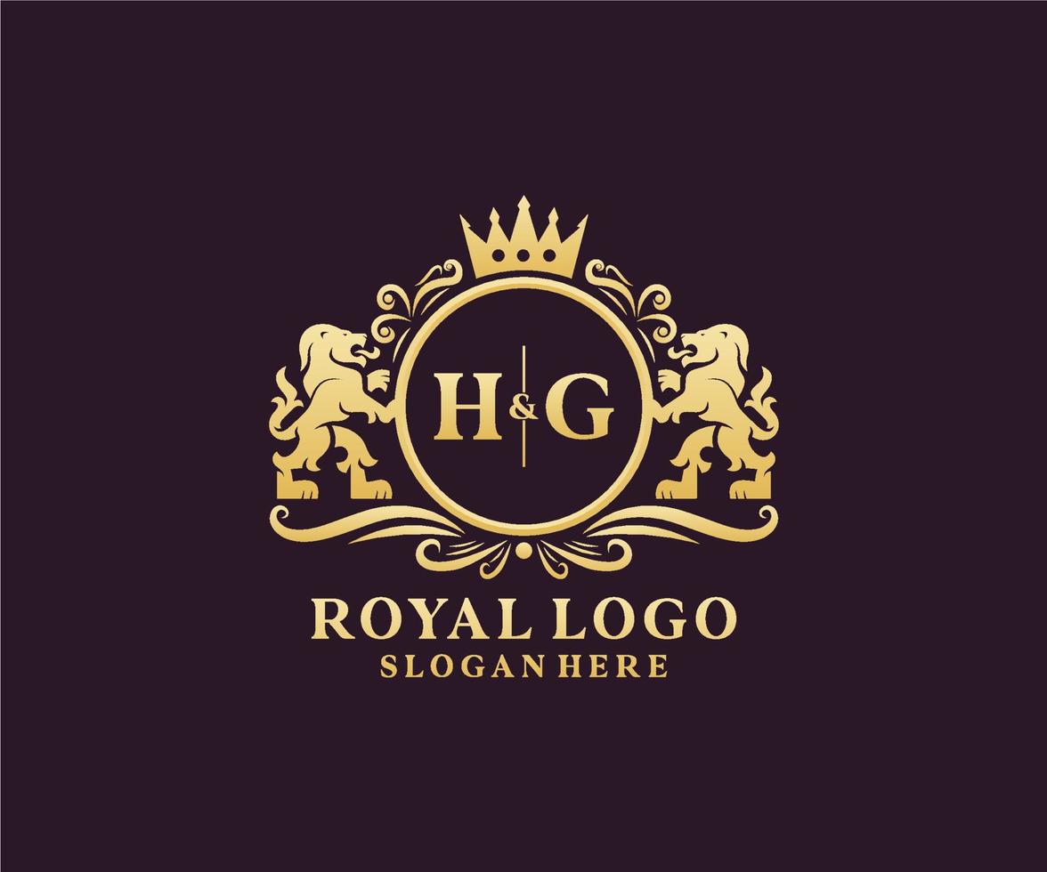 eerste hg brief leeuw Koninklijk luxe logo sjabloon in vector kunst voor restaurant, royalty, boetiek, cafe, hotel, heraldisch, sieraden, mode en andere vector illustratie.