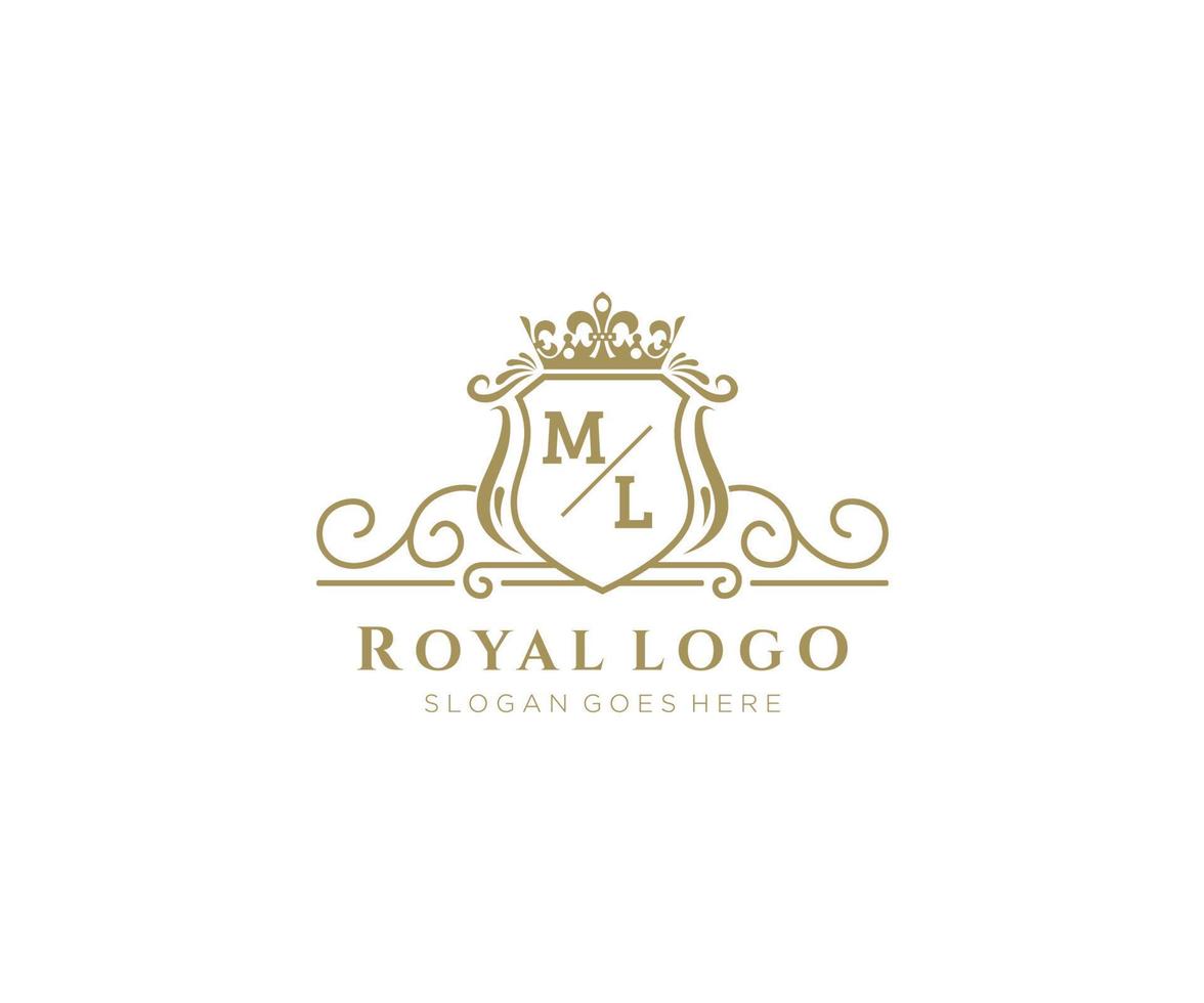 eerste ml brief luxueus merk logo sjabloon, voor restaurant, royalty, boetiek, cafe, hotel, heraldisch, sieraden, mode en andere vector illustratie.