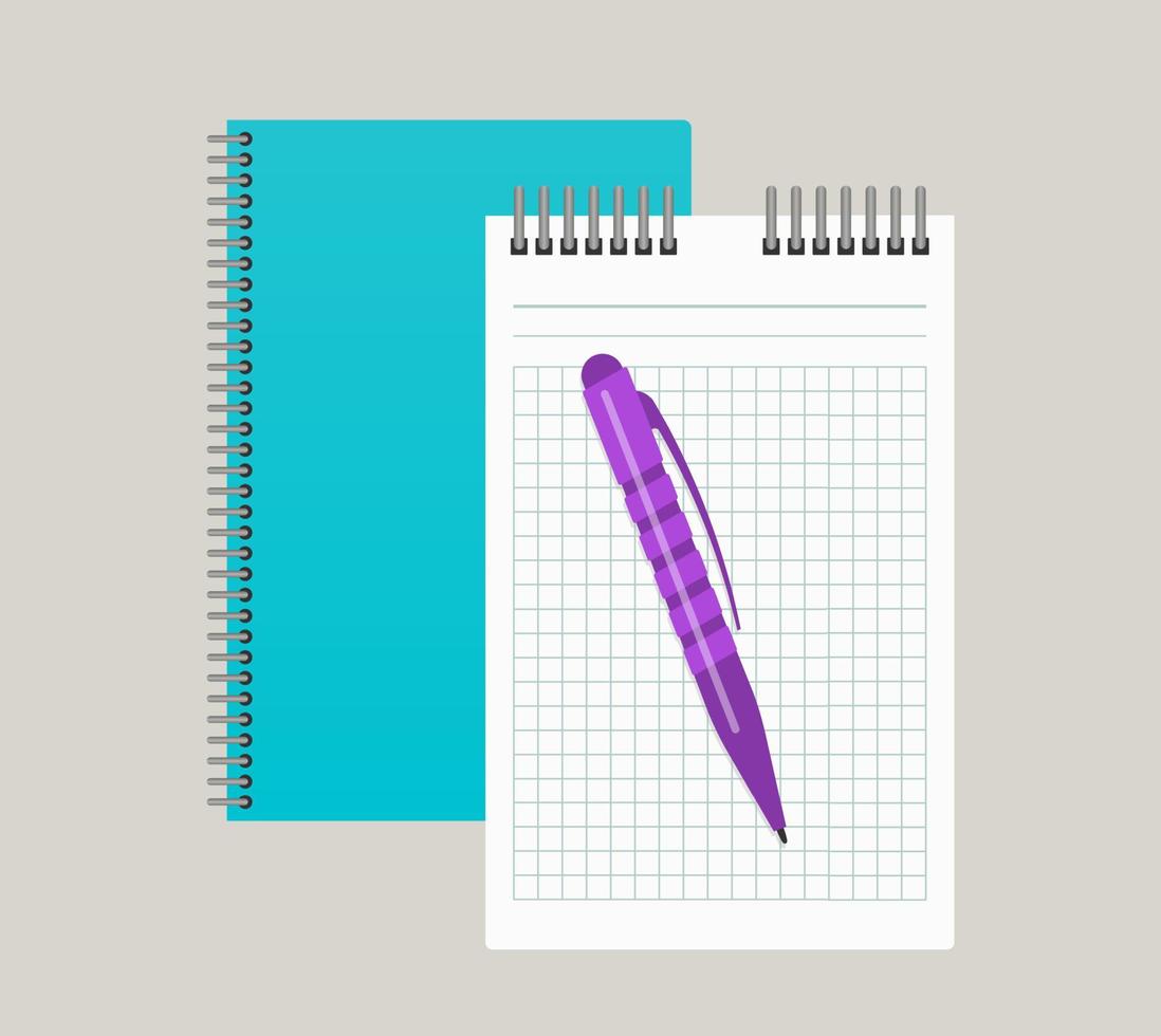 twee blocnotes en een pen. vector illustratie