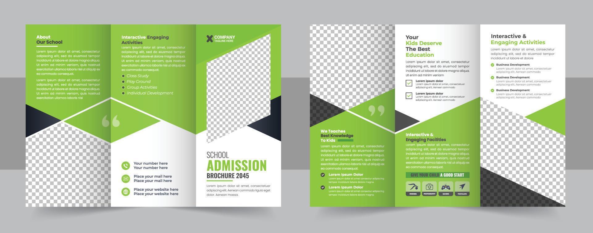 school- toelating drievoud brochure sjabloon, kinderen terug naar school- onderwijs toelating drievoud brochure sjabloon, kinderen academie brochure sjabloon ontwerp vector