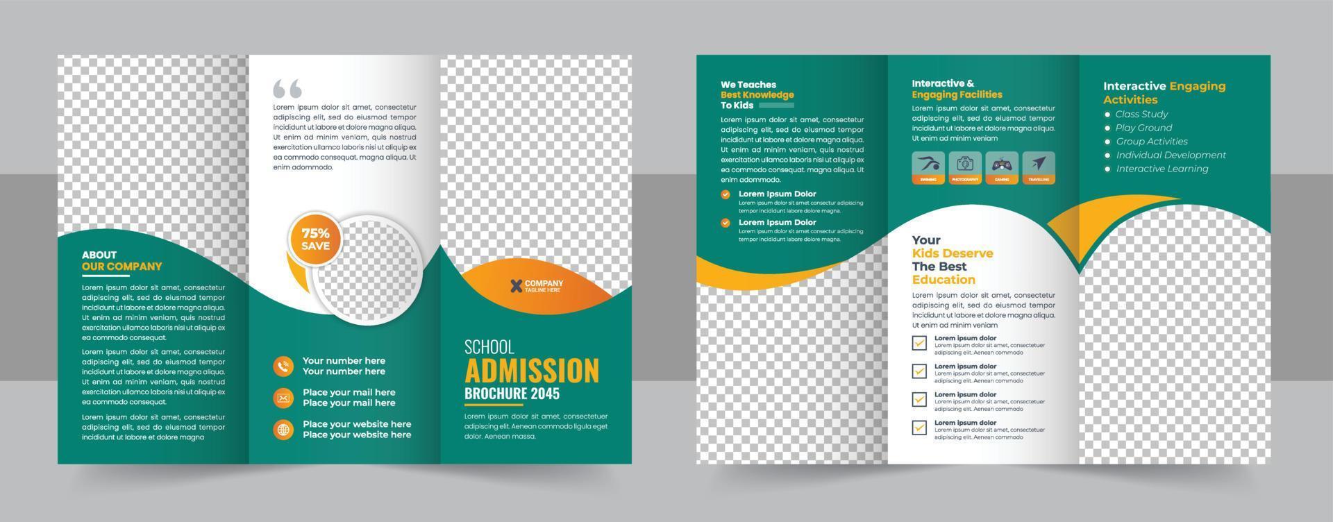 kinderen terug naar school- onderwijs toelating drievoud brochure sjabloon, school- drievoud brochure ontwerp, terug naar school- toelating drievoud brochure sjabloon ontwerp vector