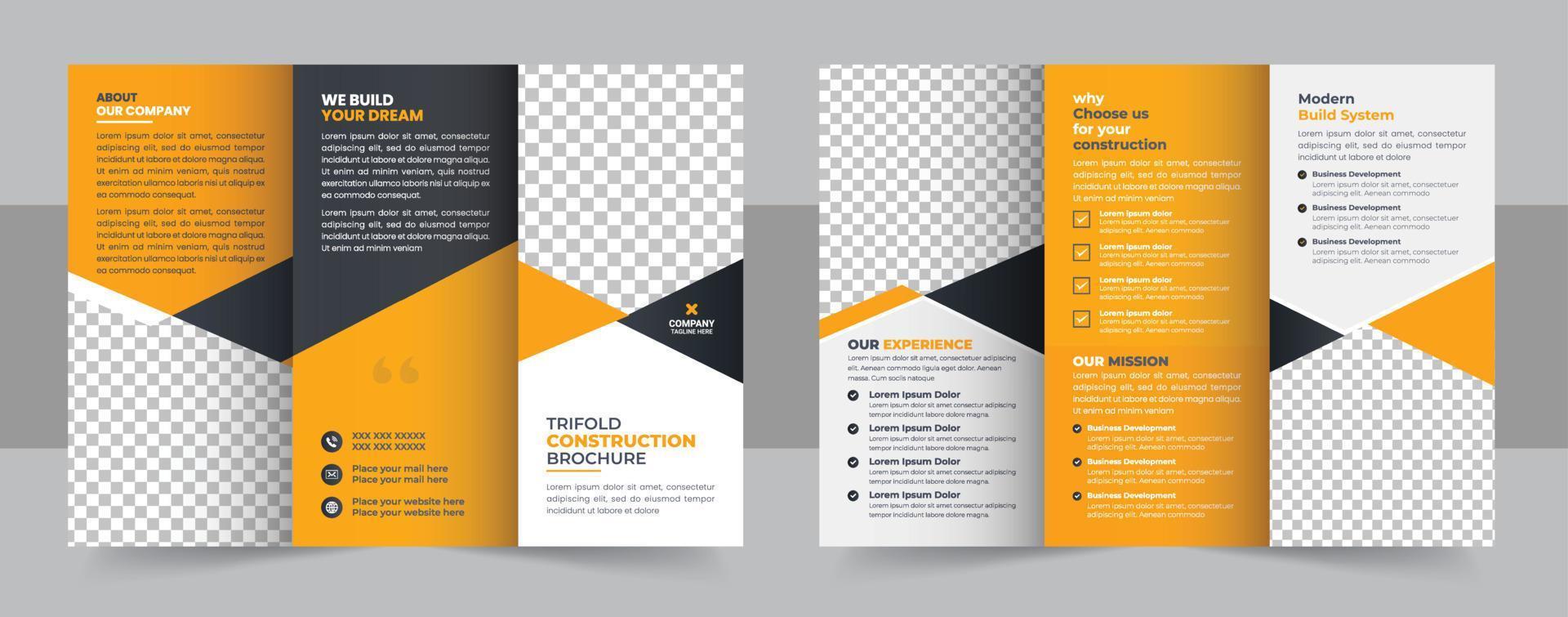 bouw drievoud brochure sjabloon ontwerp, echt landgoed, bouw drievoud brochure sjabloon vector