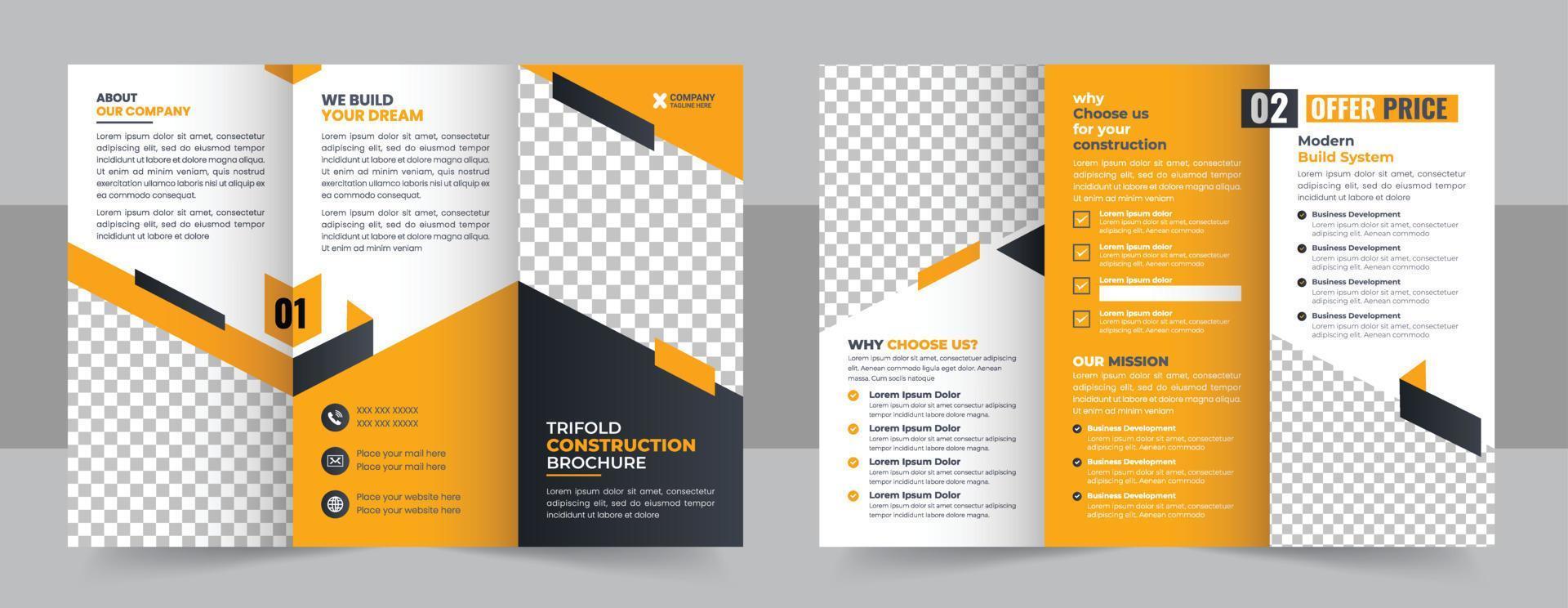 bouw drievoud brochure sjabloon ontwerp, echt landgoed, bouw drievoud brochure sjabloon vector
