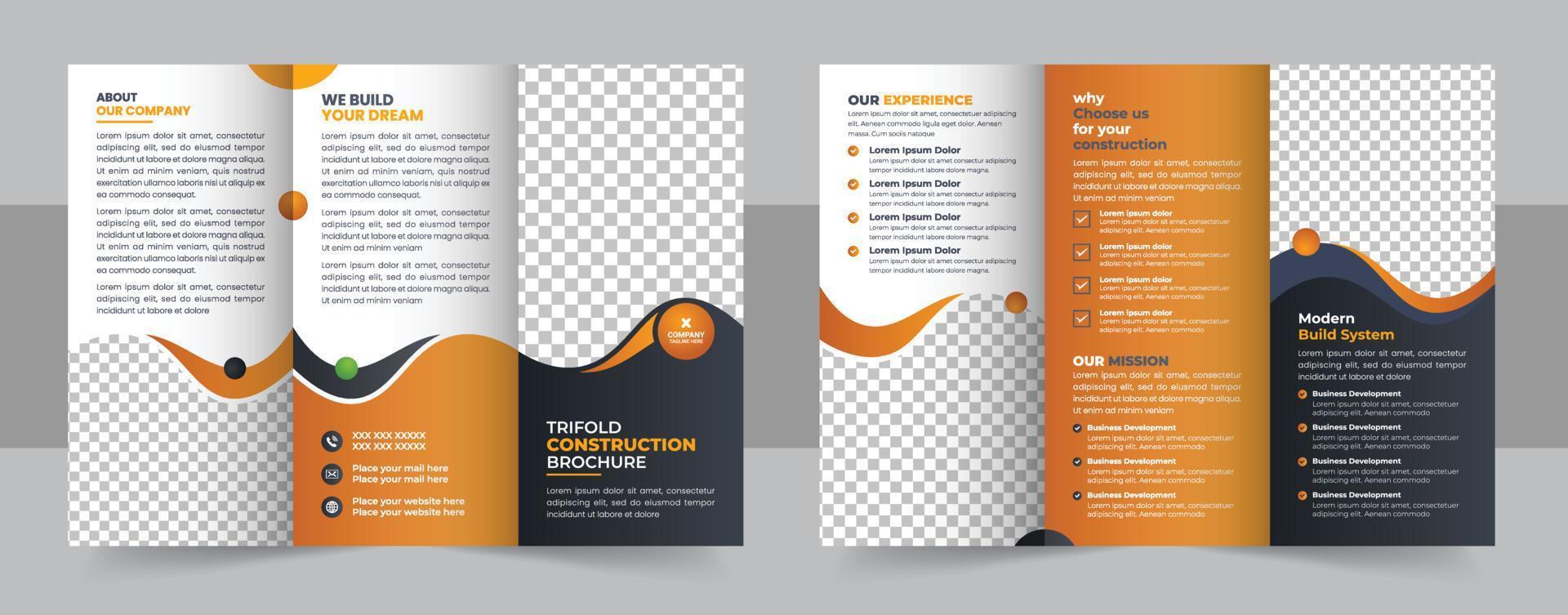 bouw drievoud brochure sjabloon ontwerp, bouw bedrijf drievoud brochure sjabloon, echt landgoed brochure ontwerp vector