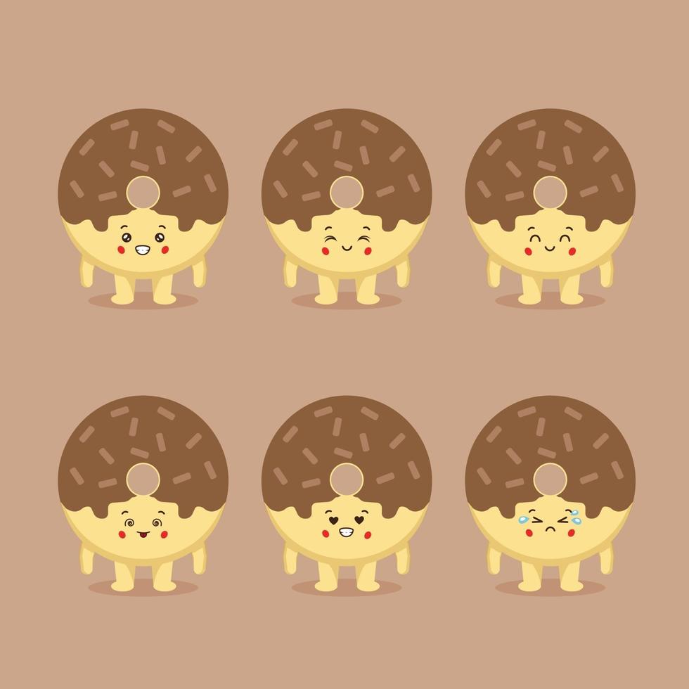 schattige donut met verschillende expressie vector