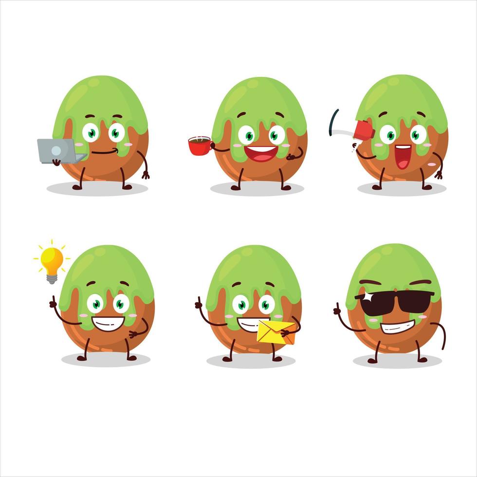 Choco groen snoep tekenfilm karakter met divers types van bedrijf emoticons vector