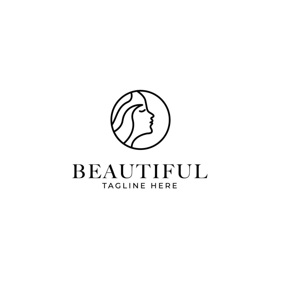 vector schoonheid logo met vrouw hoofd binnen cirkel ontwerp concept illustratie idee