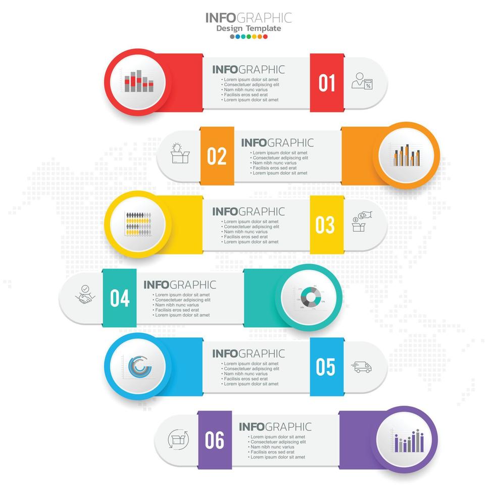 infographic met 6 stappen, opties, onderdelen, stappen of processen. vector