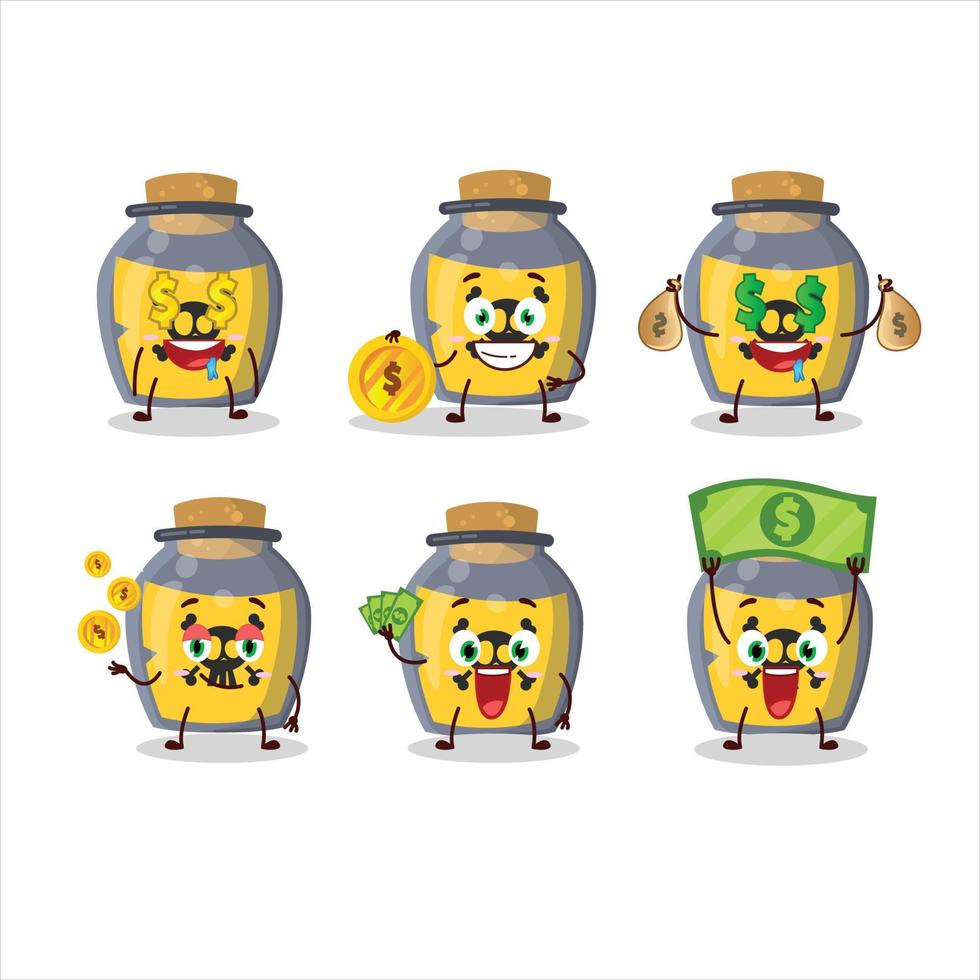 gevaarlijk toverdrank tekenfilm karakter met schattig emoticon brengen geld vector