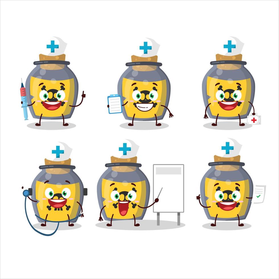 dokter beroep emoticon met gevaarlijk toverdrank tekenfilm karakter vector