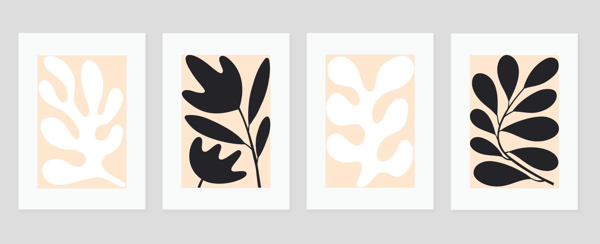 reeks van abstract Hoes achtergrond geïnspireerd door matisse. planten, blad tak, koraal, monochroom, zwart en wit. hedendaags esthetisch geïllustreerd ontwerp voor muur kunst, decoratie, behang, afdrukken. vector