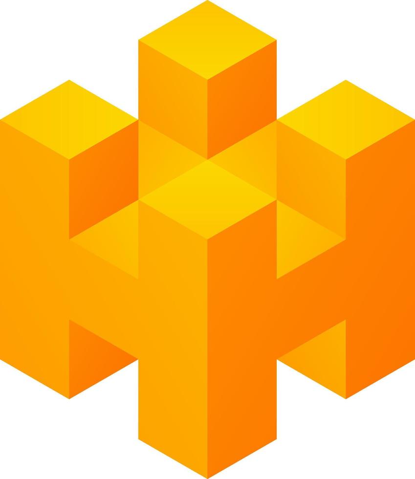 3d kubus van h brief. 3d alfabet blok van kubus. vector illustratie van oranje blok kubussen. 3d illusie van meetkundig voor logo, ontwerp of kunst. perspectief illusie vorm illustratie