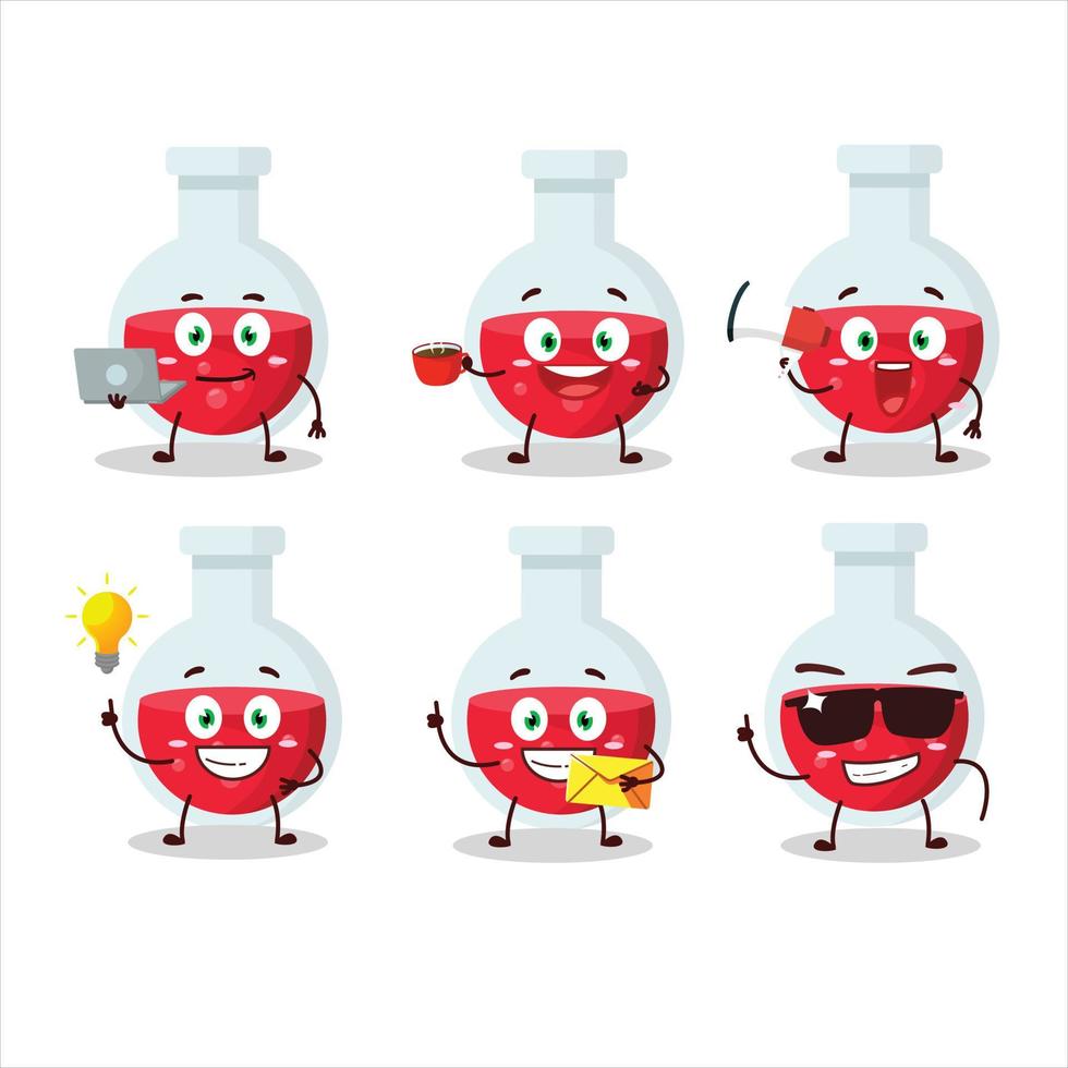 rood toverdrank tekenfilm karakter met divers types van bedrijf emoticons vector