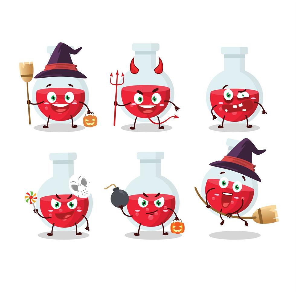 halloween uitdrukking emoticons met tekenfilm karakter van rood toverdrank vector