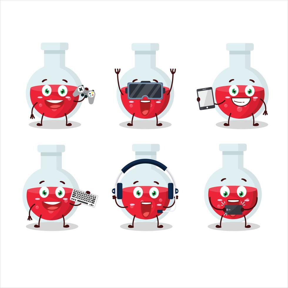 rood toverdrank tekenfilm karakter zijn spelen spellen met divers schattig emoticons vector