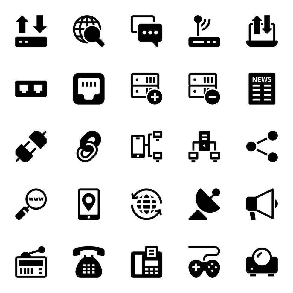 glyph pictogrammen voor netwerk en communicatie. vector