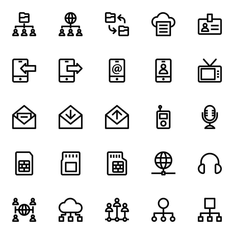 schets pictogrammen voor netwerk en communicatie. vector