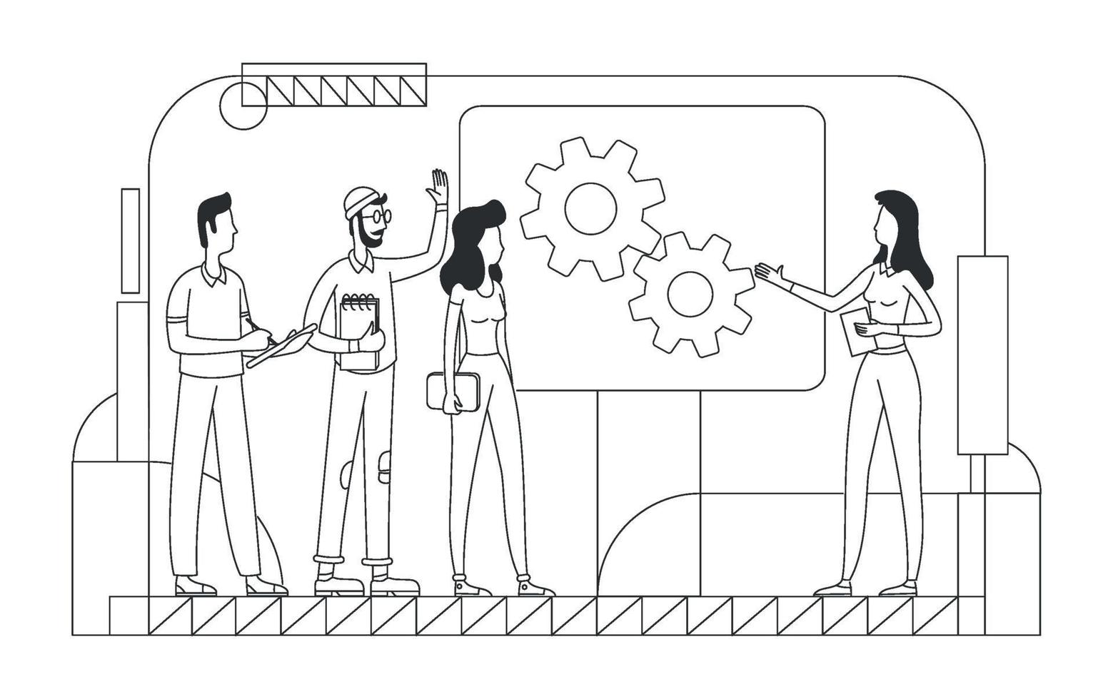 zakelijke brainstormen dunne lijn vectorillustratie. professionele teamoverzichtstekens op witte achtergrond. zakelijke projectontwikkeling, idee-generatie, teamwerk eenvoudige stijltekening vector