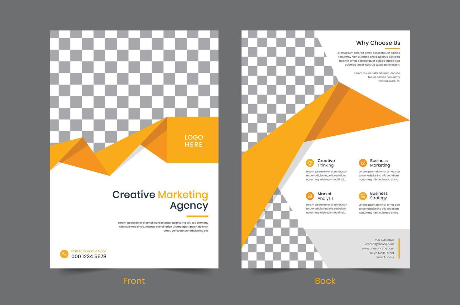 creatief zakelijke bedrijf folder sjabloon ontwerp. 2 zijdig brochure brochure poster vector illustrator. voor marketing, bedrijf voorstel, Promotie, reclame maken, jaar- rapport, boek omslag, onderwijs