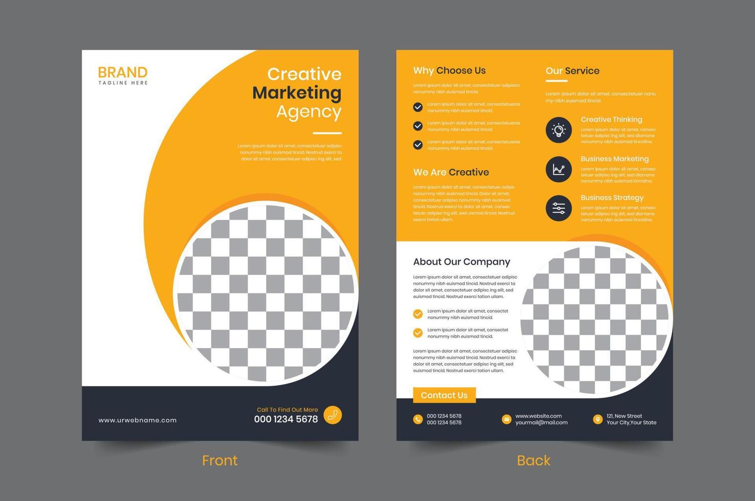 creatief zakelijke bedrijf folder sjabloon ontwerp. 2 zijdig brochure poster brochure vector illustrator. voor marketing, reclame maken, jaar- rapport, Promotie, bedrijf voorstel, boek omslag, onderwijs