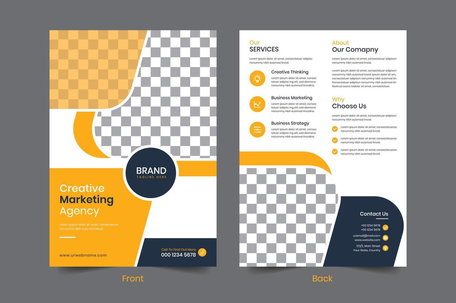 creatief zakelijke bedrijf folder sjabloon ontwerp. 2 zijdig poster brochure brochure vector illustrator. voor marketing, reclame maken, Promotie, jaar- rapport, bedrijf voorstel, boek omslag, onderwijs