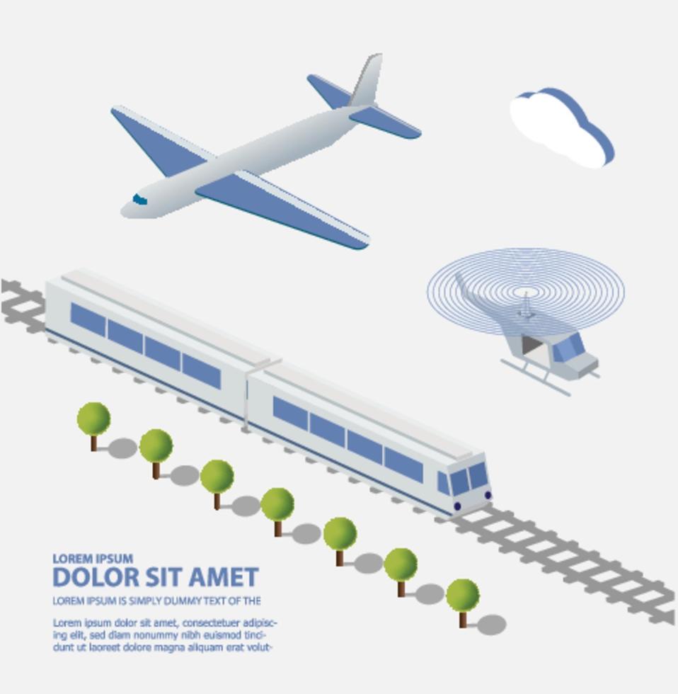 vliegtuigtrein helikopter transportfaciliteiten van de stad vector