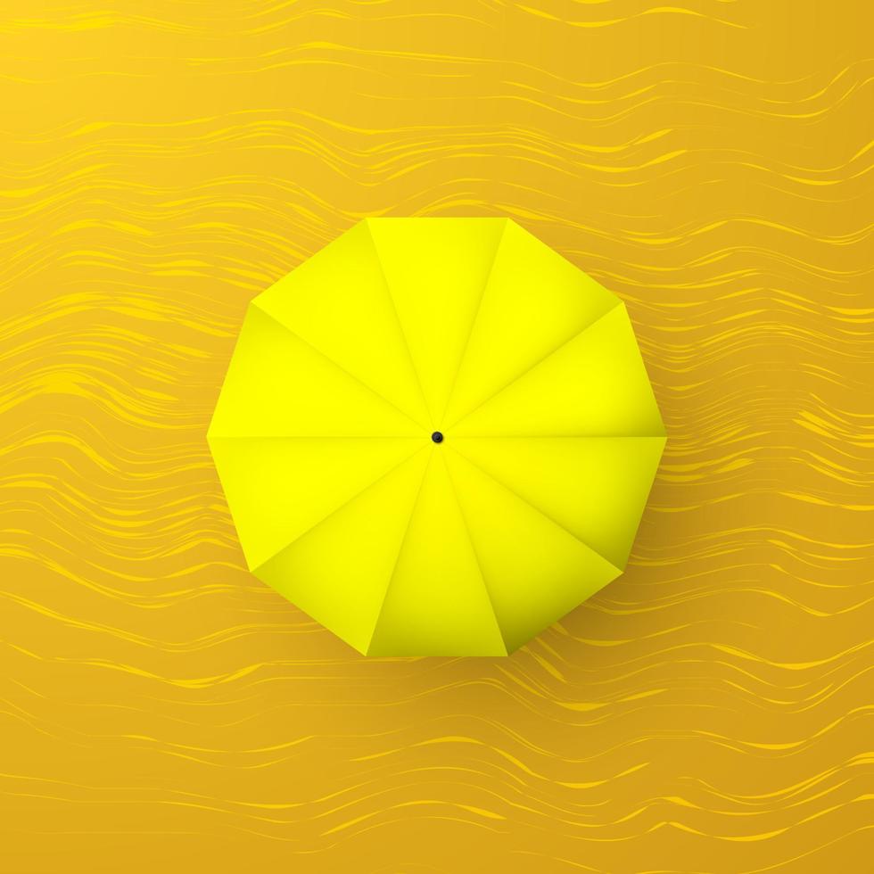 geel paraplu Aan zand. top visie. parasol met schaduw. vector illustratie