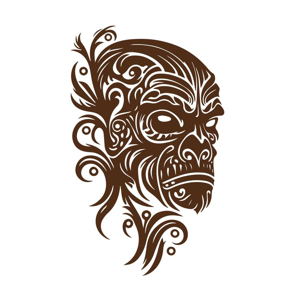 boos gorilla tribal masker in monochroom vector stijl. geïsoleerd Aan een wit achtergrond, perfect voor tatoeëren ontwerpen, t-shirt afdrukken, affiches, en meer.