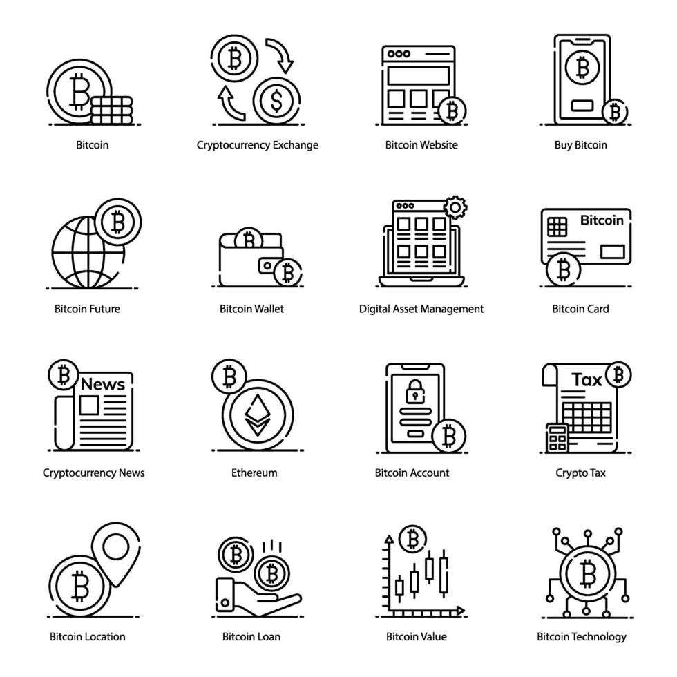 modern, bitcoin en blockchain pictogramserie vector