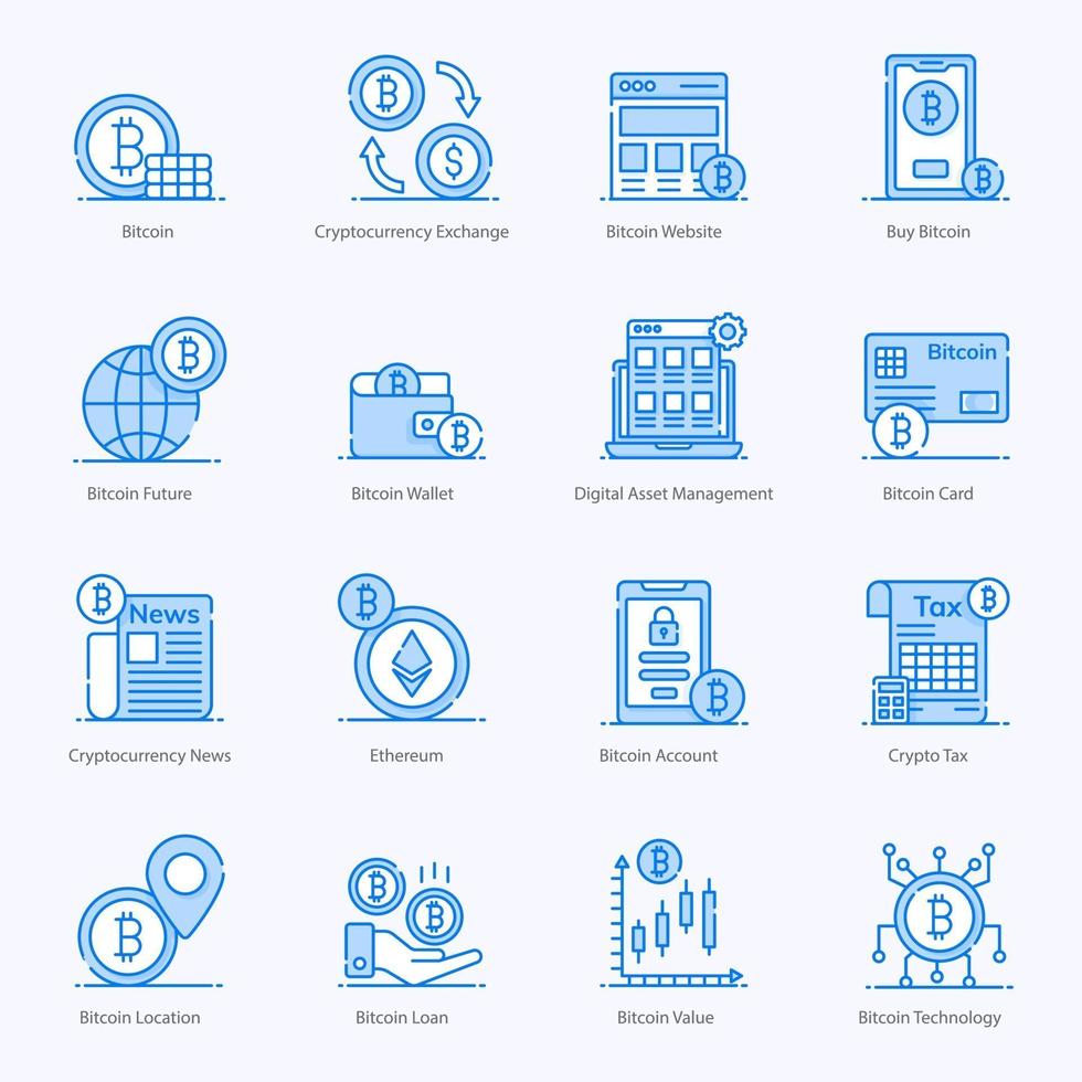 modern, bitcoin en blockchain pictogramserie vector