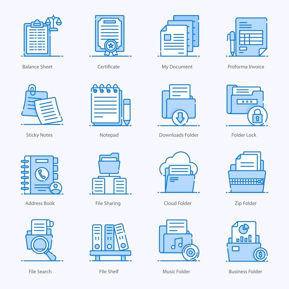 bestanden, mappen en documenten icon set vector