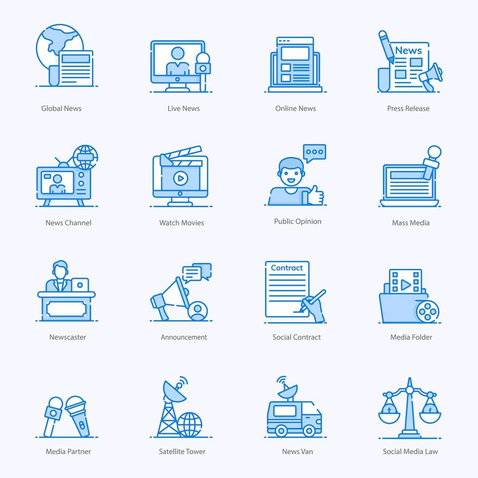 journalistiek en massamedia icon set vector